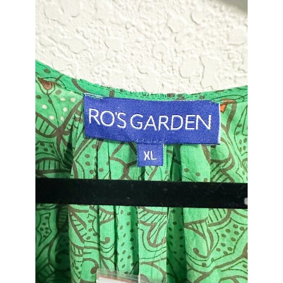 Ro's Garden Green Dulce Dress Tiered Butterfly Sleeve Ruffle Button Up V Neck XL - Picture 9 of 9